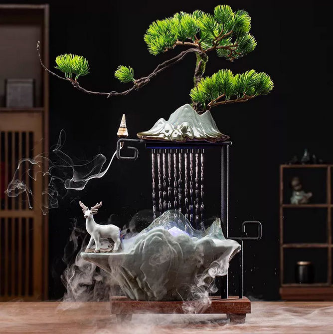 创意流水生财摆件，带雾化加